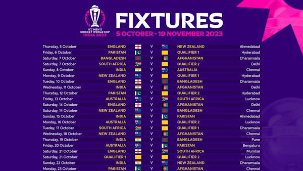 2023 ICC World Cup Schedule with Match Dates, Venues and Match Timings with PDF Download